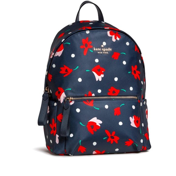 kate spade navy denim backpack with red floral appliqué Kate Spade New York Chelsea Whimsy Floral Medium Backpack  main image 2